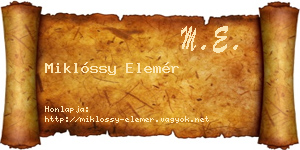 Miklóssy Elemér névjegykártya